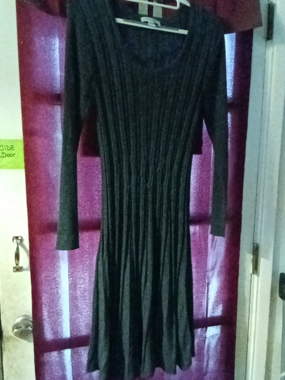 Women's Black Ribbed Long-Sleeve Knit Dress